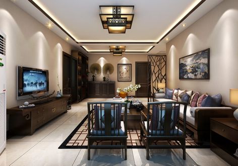 海富海新中式风格160平米三居室装修案例