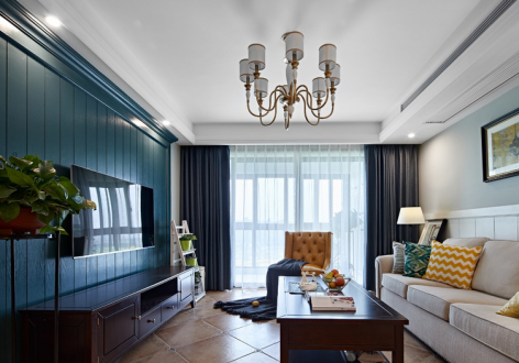 蓝润·春风林语美式风格108平米三居室装修设计图案例