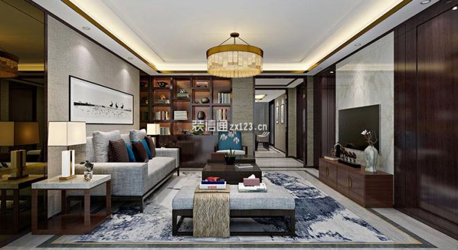 保利海上罗兰新中式风格420平米四居室装修案例
