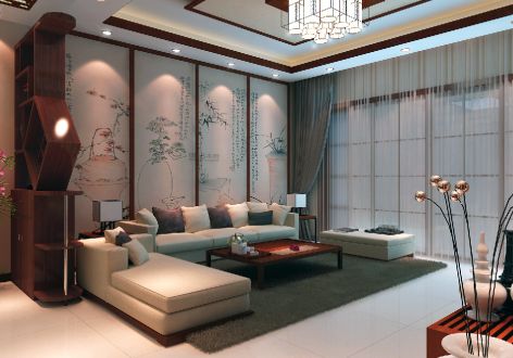 翰林苑140平米现代中式风格三居室装修案例
