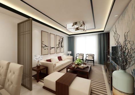 中海河山郡120平米三居室新中式风格装修案例