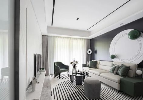 泰鸿听澜湾现代风格122平米三居室装修设计图案例