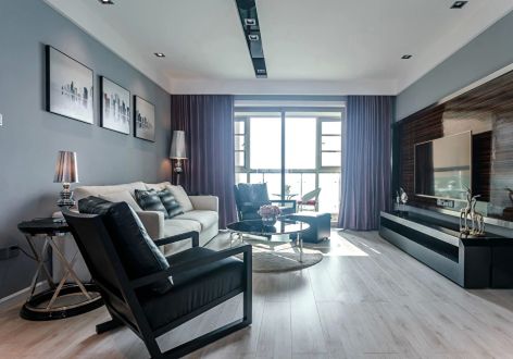 鸿通·翡翠城·檀悦现代风格130平米三居室设计效果图案例
