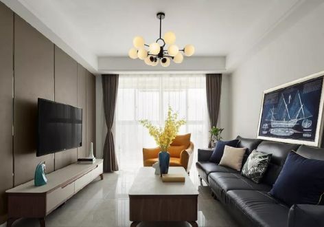 新湖中国印象100平米现代简约风三居室装修案例