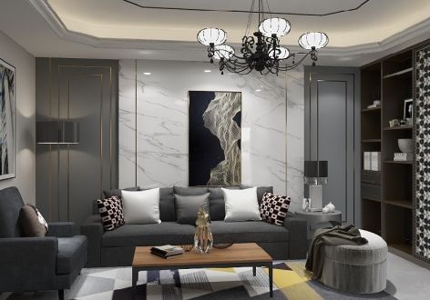 新湖青蓝国际112㎡新中式风格三居室装修案例