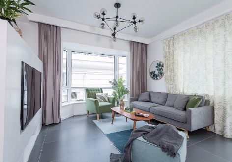 新榕金城湾北欧风格95平米三居室设计效果图案例