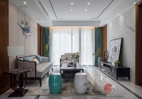 蓝光coco120平米新中式风格三居室装修案例