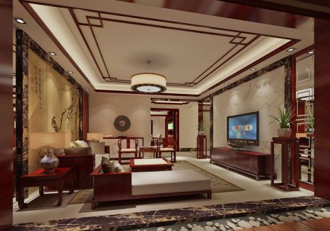 红豆香江豪庭126平米现代中式风格三居室装修案例