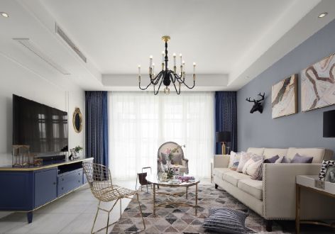 文德蓝光未来城美式风格152平米三居室装修设计图案例