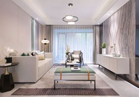 中欧国际城轻奢风格123平米三居室装修案例