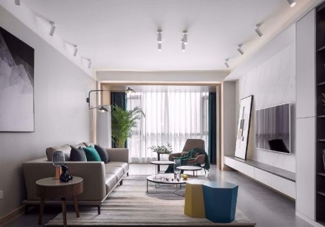 美航康悦城极简风格132平米三居室设计效果图案例