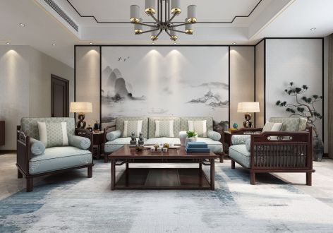 龙湖春江郦城140平新中式风格三居室装修效果图案例