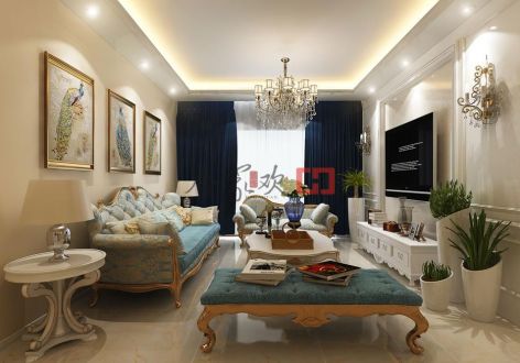 蔷薇国际110平米美式风格三居室装修案例