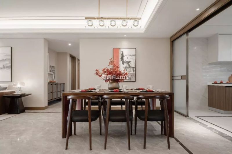 温泉城新中式风格147平米三居室装修效果图案例