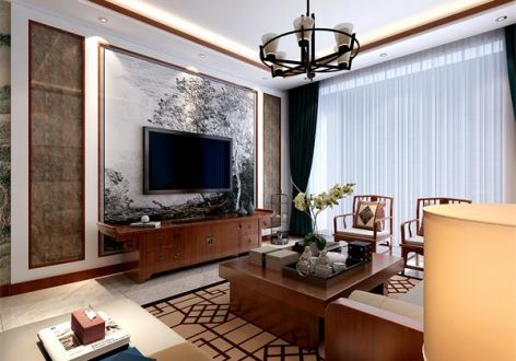大川滨水城123平米新中式三居室装修案例