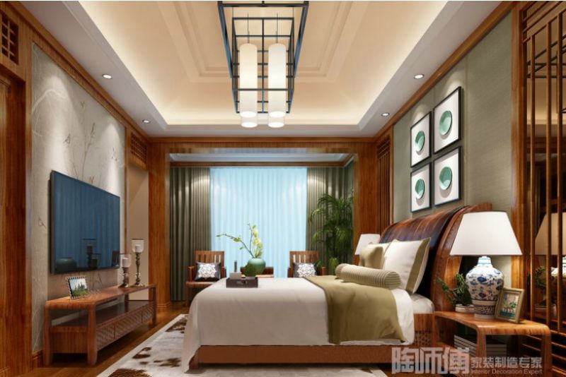 太湖国际120平米三居室新中式风格装修案例