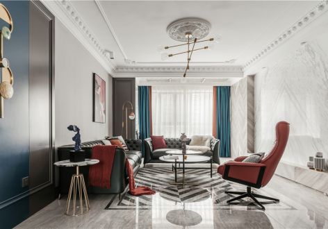 碧海龙庭轻奢风格118平米三居室装修设计图案例