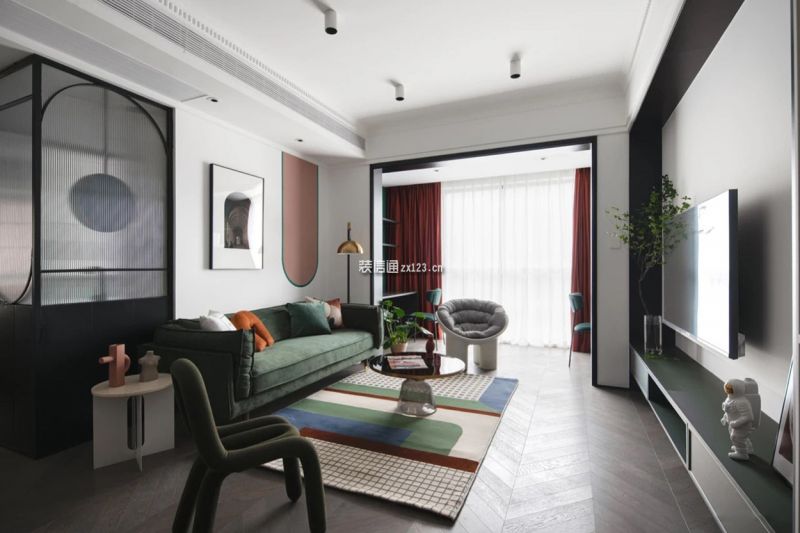 首钢·贵州之光混搭风格89平米二居室装修效果图案例