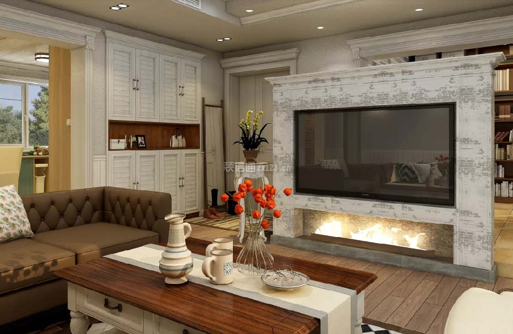 客厅壁炉设计 美式客厅装修效果图片 