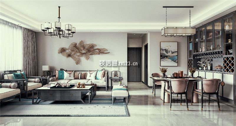 中洲花溪樾118平米现代中式风格三居室装修案例