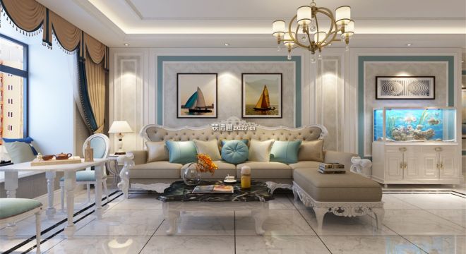 云水世纪明珠146㎡三居室欧式风格装修案例
