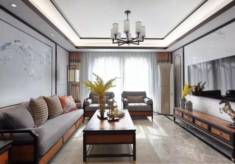 海普凤栖湾新中式风格132平米三居室装修案例