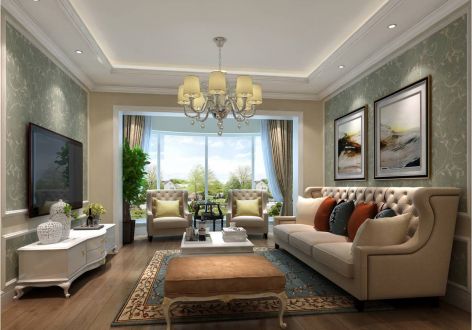 珠江绿洲欧式风格141平米三居室装修案例