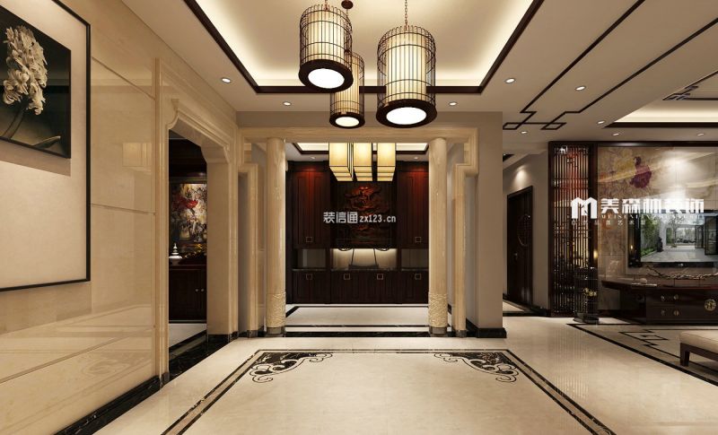 乐湾国际别墅203平米新中式风格装修设计案例