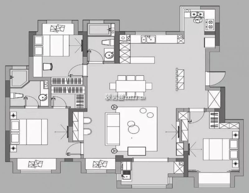 海马公园现代轻奢风127平米三室两厅装修案例