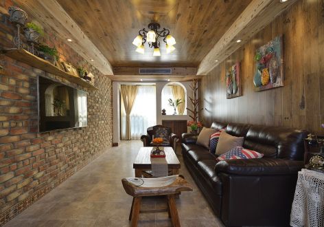 中海金沙湾美式乡村风格123平米三居室装修案例