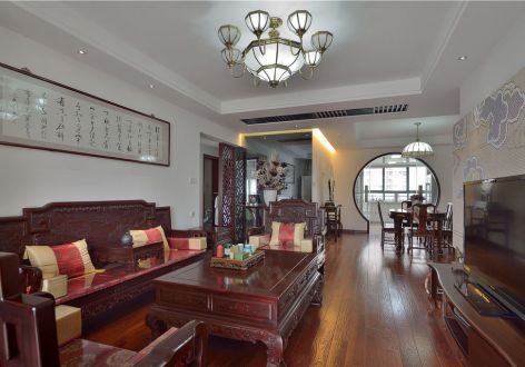 鸿海城103平米中式古典风格装修案例