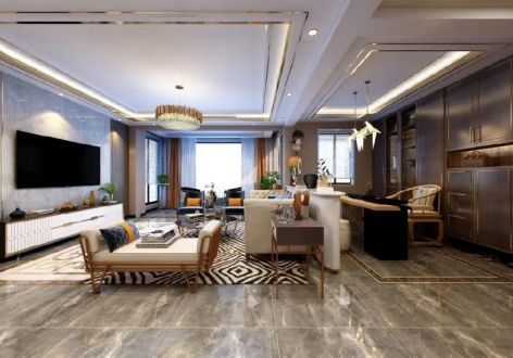 中国铁建山语城160平三居室美式轻奢装修案例