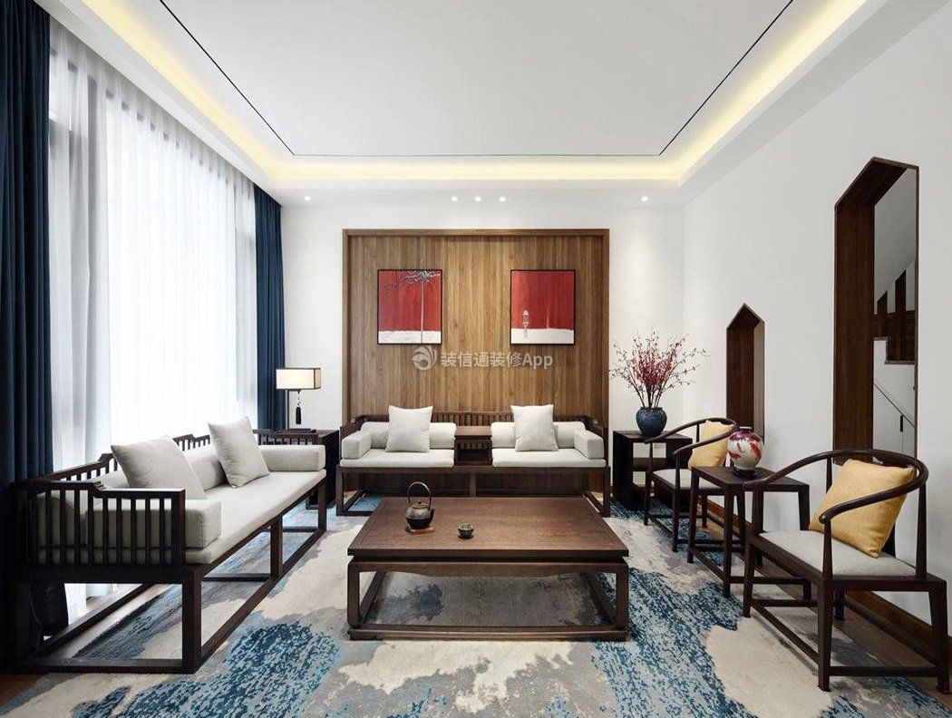 深圳中式小别墅客厅沙发装修图片