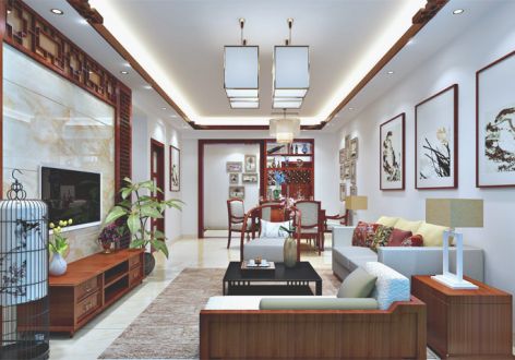 中海凤凰熙岸115平米新中式风格三居室装修案例