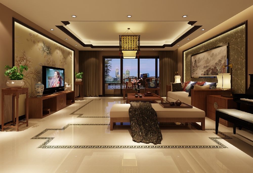 中式客厅装修效果图欣赏 中式客厅地砖效果图