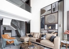 现代轻奢家装 复式客厅沙发背景墙效果图