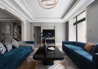现代轻奢别墅客厅沙发装修设计效果图