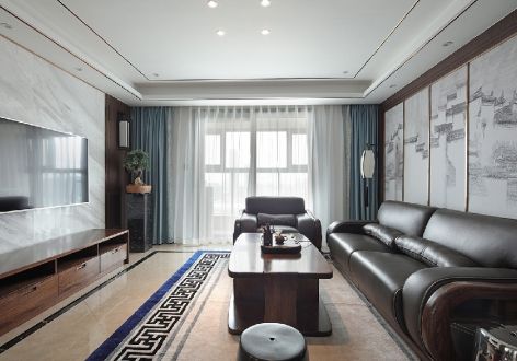 鲁源国际滨海城现代风格三居室133平米设计案例