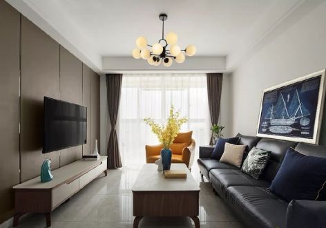 福兴峰景现代风格88平米二居室装修效果图案例