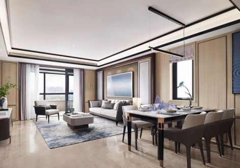 恒大滨河左岸新中式风格三居室135平米装修效果图案例