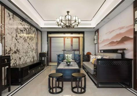 中海锦城新中式风格125平米三居室装修案例