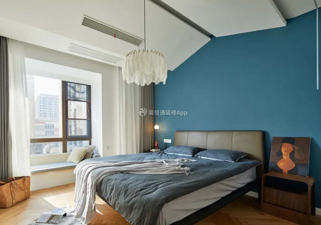 广州北欧家装卧室蓝色墙面装修设计图