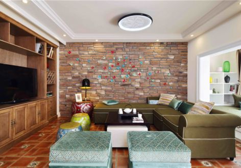 江湾豪庭98平混搭风格二居室装修案例