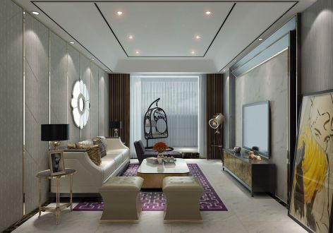红星九湾天铂89平现代风格三居室装修案例