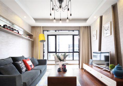 汉港凯旋城90平现代风格三居室装修案例