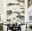 新中式复式餐厅水墨背景墙图片