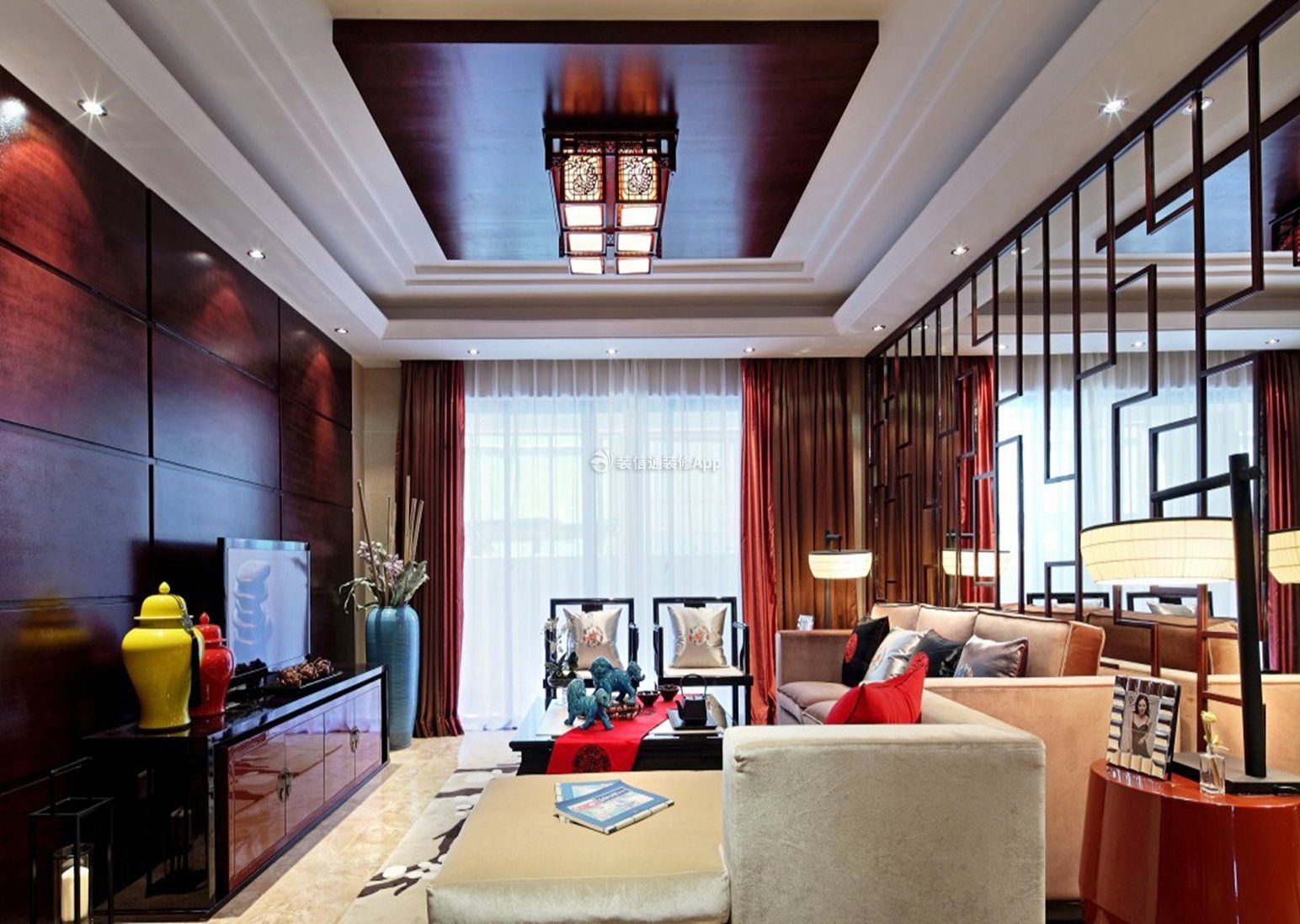 东南亚风格客厅背景墙造型装潢设计图
