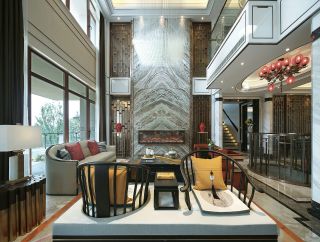 新中式风格别墅客厅装潢设计图片2023