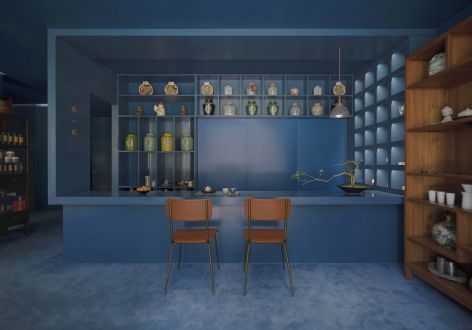 130平米现代蓝色茶室书店装修设计案例