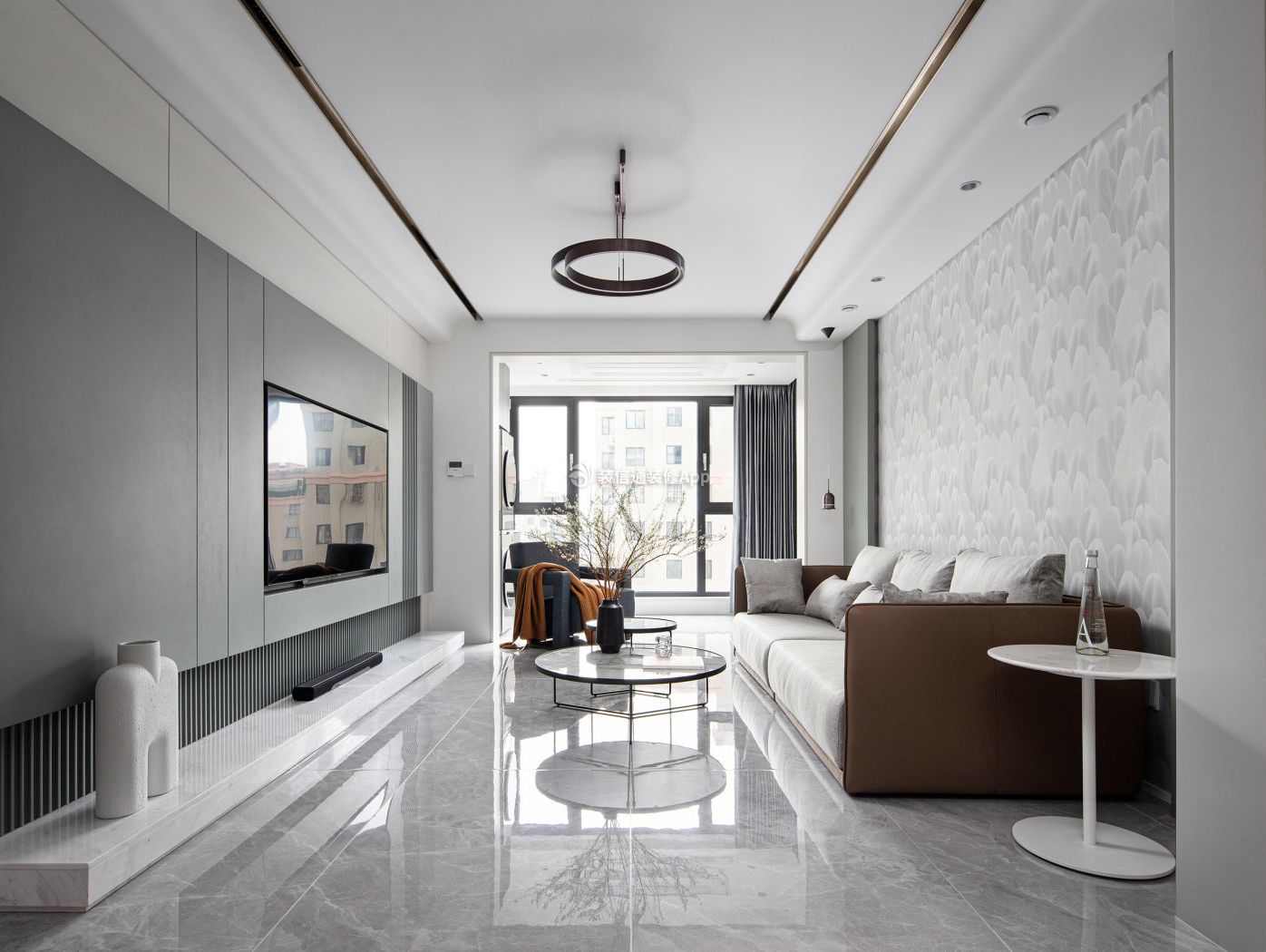 130平方客厅嵌入式电视墙装潢设计效果图